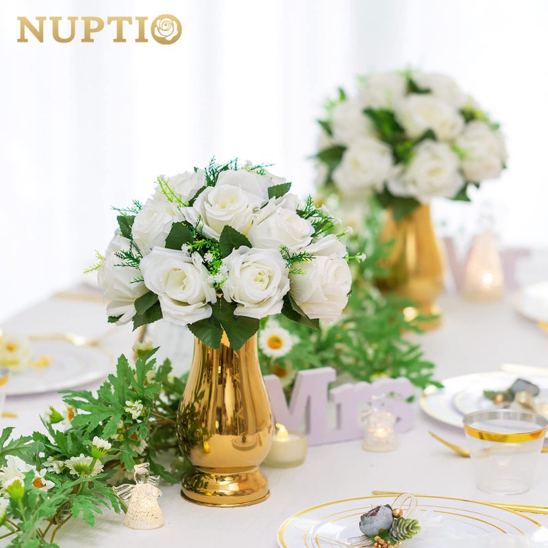 NUPTIO White Flower Centerpieces for Tables: 10 Pcs Artificial Flower Ball Arrangement for Wedding Party - 9.5 Inch Diameter Fake Floral Rose for Bridal Shower Decorations - Image 3